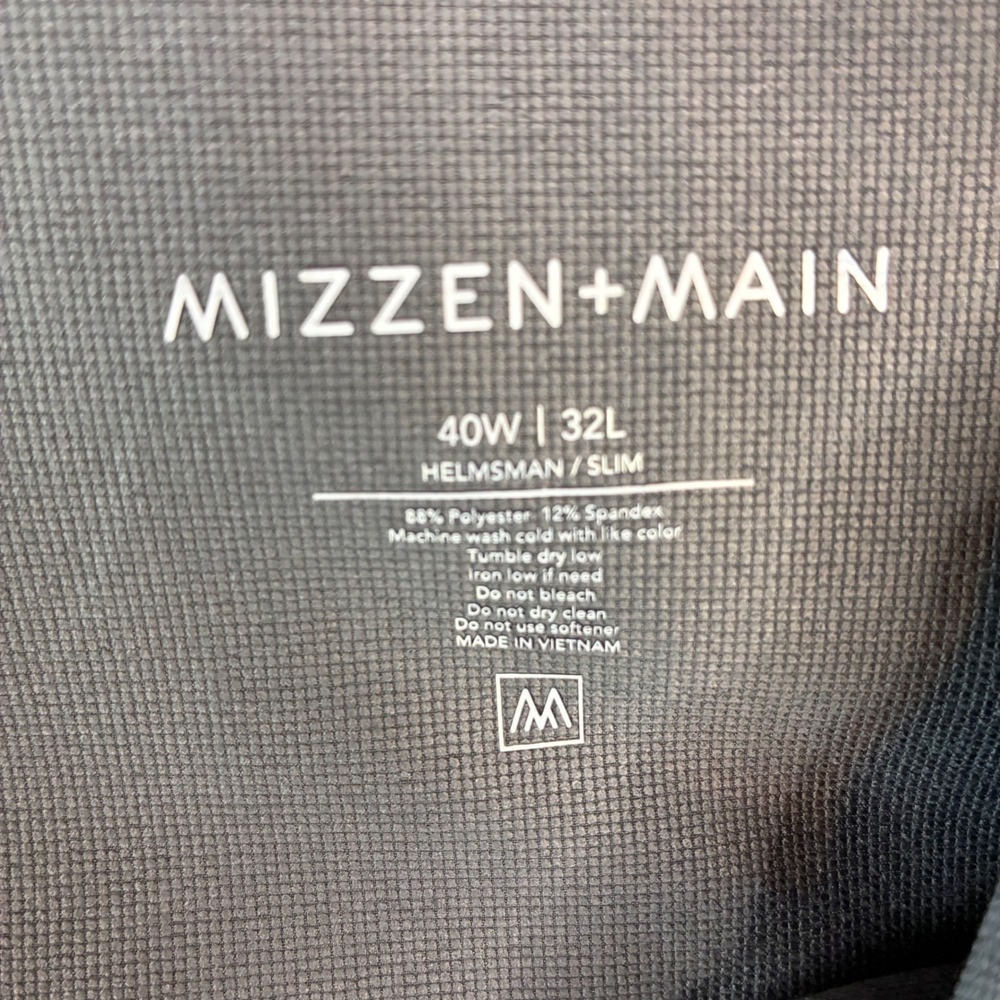 Mizzen+Main Helmsman Pants Men 40x32 Gray Slim Fit Performance Stretch Chino - Picture 2 of 9